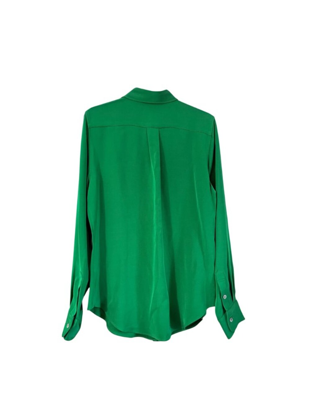 Ann Mashburn Kelly Green Silk Sateen Long Sleeve Button Blouse Womens Medium - Picture 6 of 6